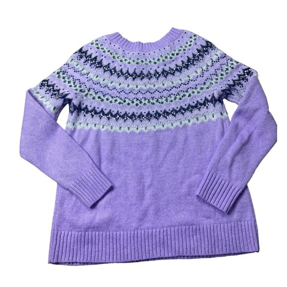 Talbots Lavender Fair Isle Embellished Sweater Women’s M Beaded Fuzzy Knit - Picture 8 of 9